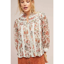 Load image into Gallery viewer, Anthropologie Feather Bone Elena Floral Print Lace Sheer Blouse Cream/Red 8
