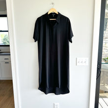 Load image into Gallery viewer, Eileen Fisher Silk Georgette Button Up Shirt Midi Dress Black M
