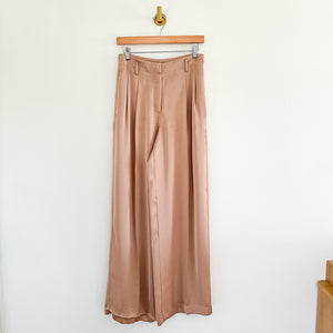 Ann Taylor The Pleated Wide Leg Pant in Satin Beige