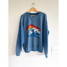 Load image into Gallery viewer, Aviator Nation Retro Inspired Wave Rainbow Print Crew Neck Sweatshirt Blue M

